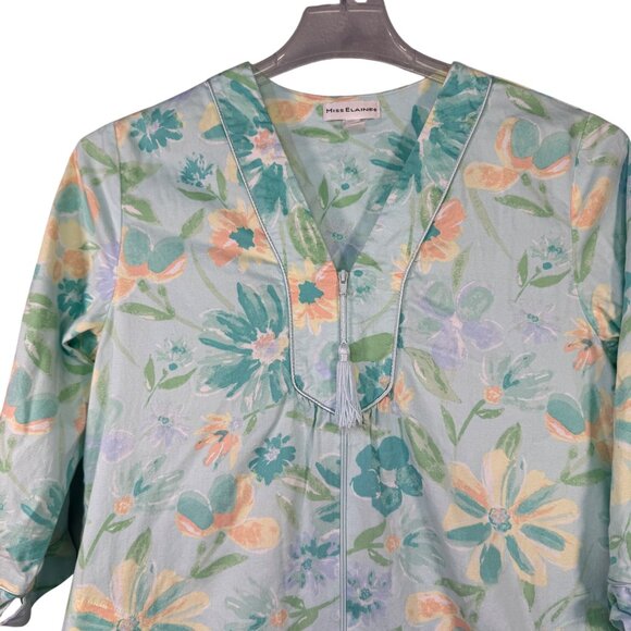 Vintage Miss Elaine Size Medium Floral 100% Cotton Zip-Up Housecoat Robe - Picture 2 of 9